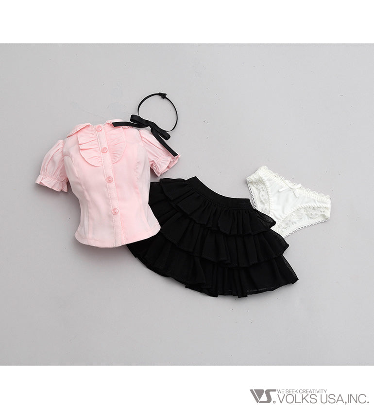 Ruffle Blouse Set (Black / Pink) - Image 4