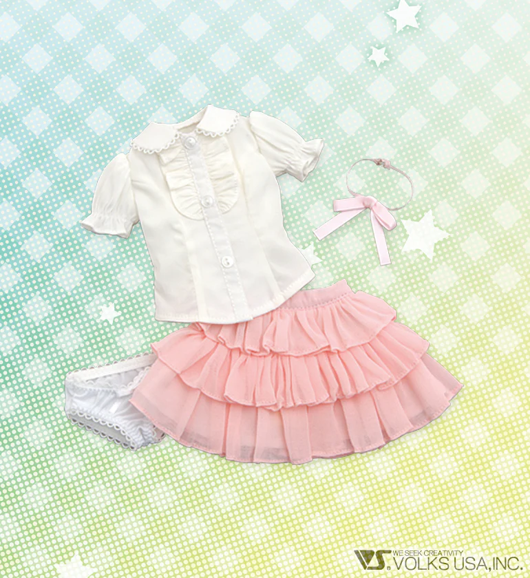 Ruffle Blouse Set (White / Pink) / Mini - Image 4