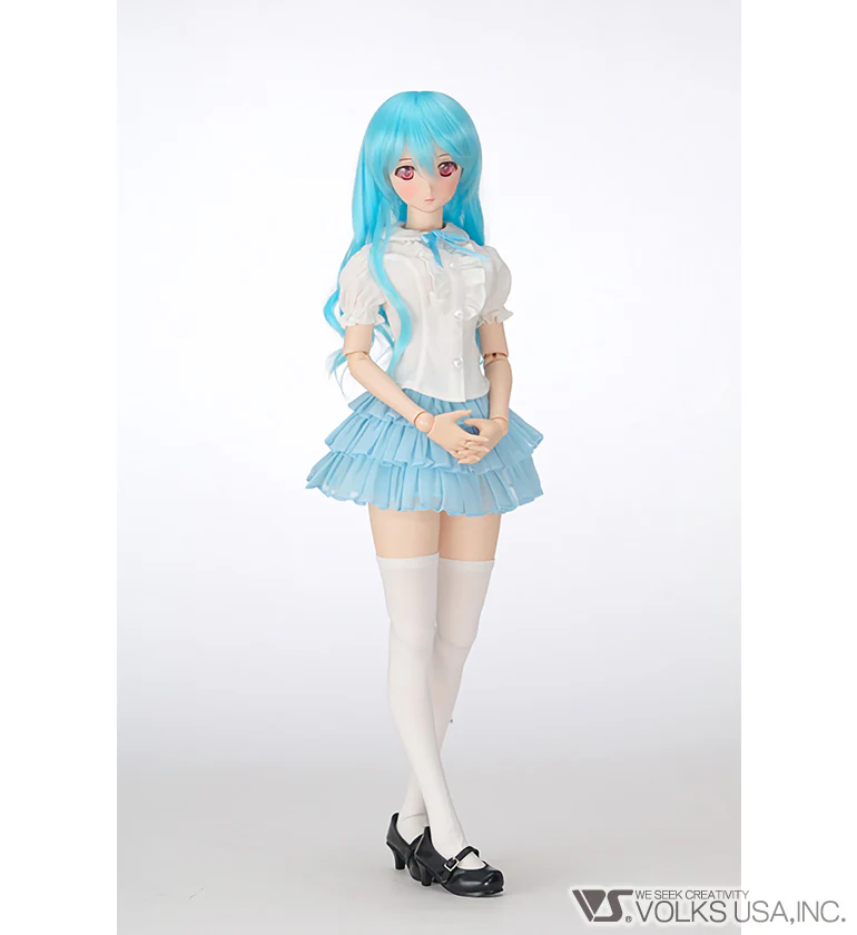 Ruffle Blouse Set (White / Blue) - Image 2