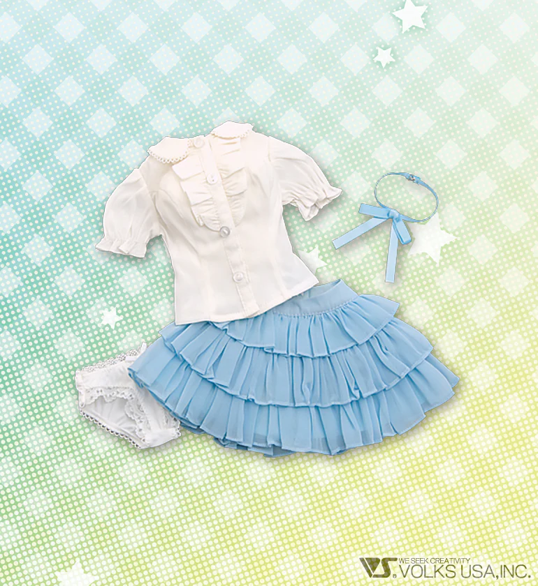 Ruffle Blouse Set (White / Blue) - Image 4