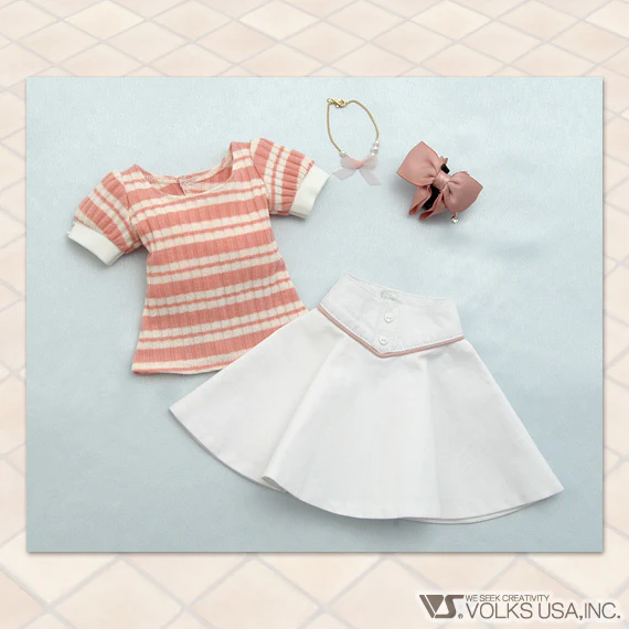 Pink Striped Top & White Skirt Set - Image 4