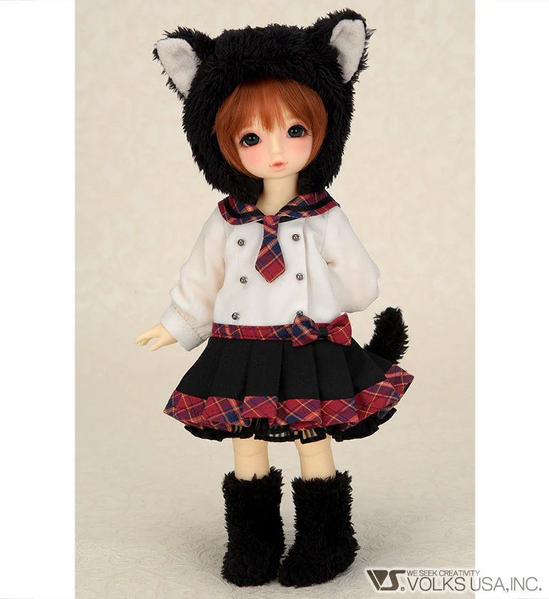 Fluffy Black Cat Ear Dress (Red Plaid) - Image 2