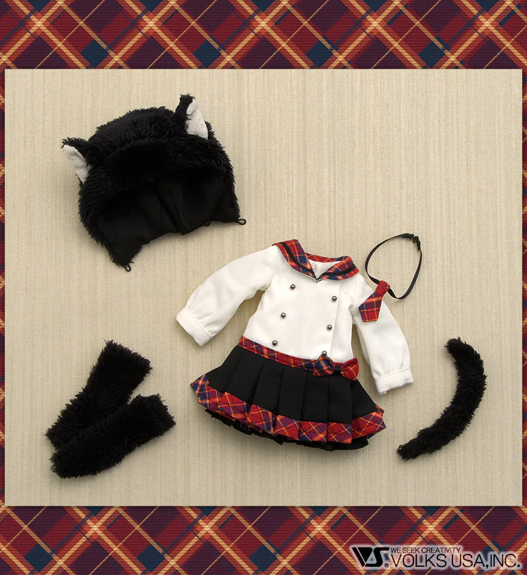 Fluffy Black Cat Ear Dress (Red Plaid) - Image 4