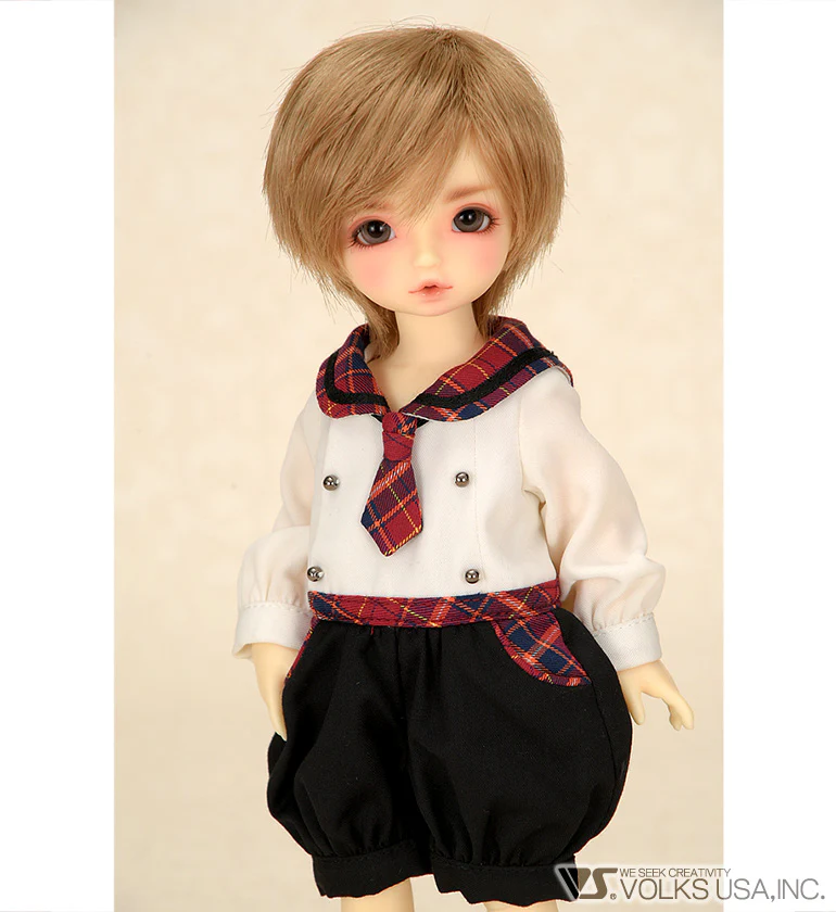 Fluffy Black Cat Ear Rompers (Red Plaid) - Image 3