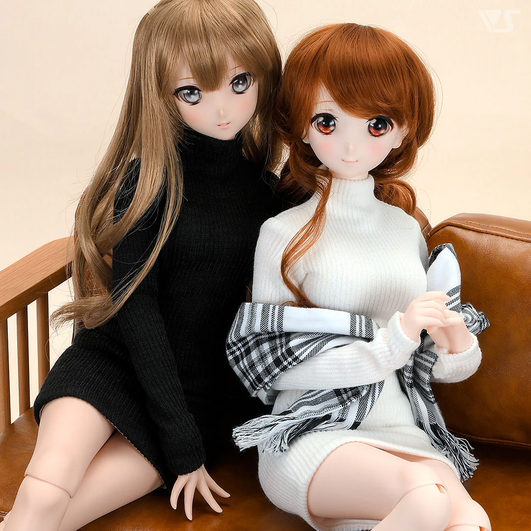 Ribbed High Neck Knit Dress (White) - Image 8