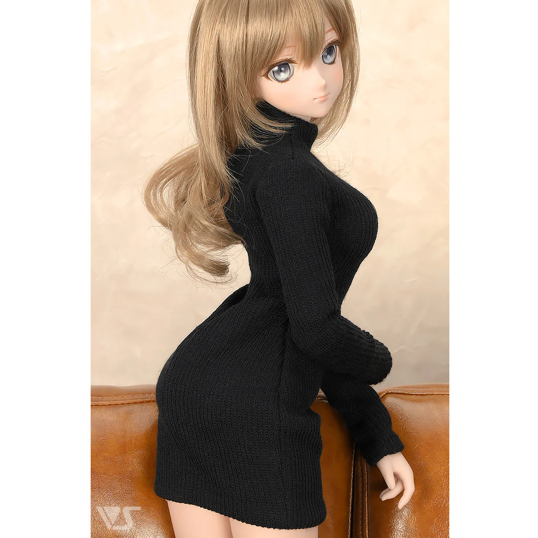 Ribbed High Neck Knit Dress (Black) - Image 10