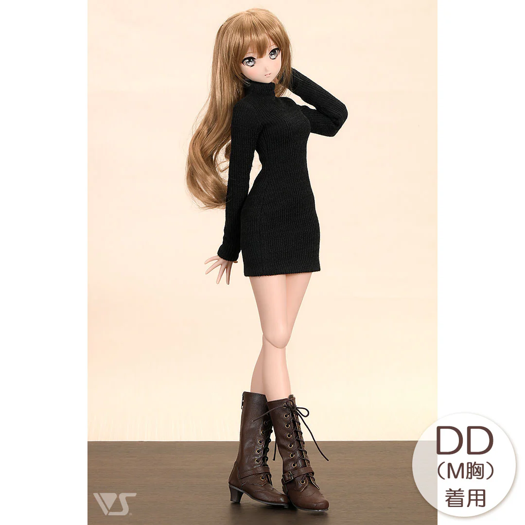 Ribbed High Neck Knit Dress (Black) - Image 2