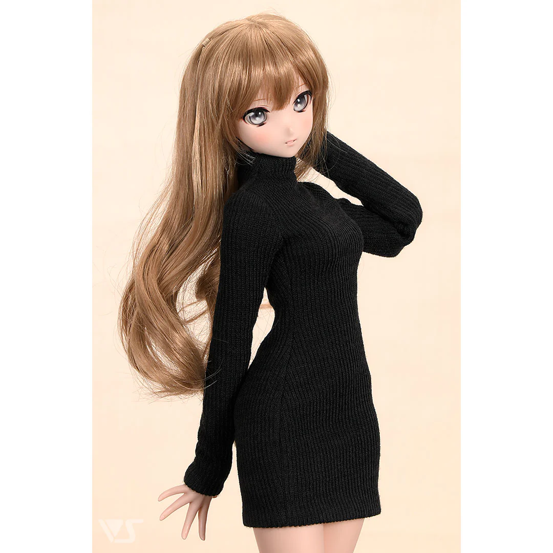 Ribbed High Neck Knit Dress (Black) - Image 3