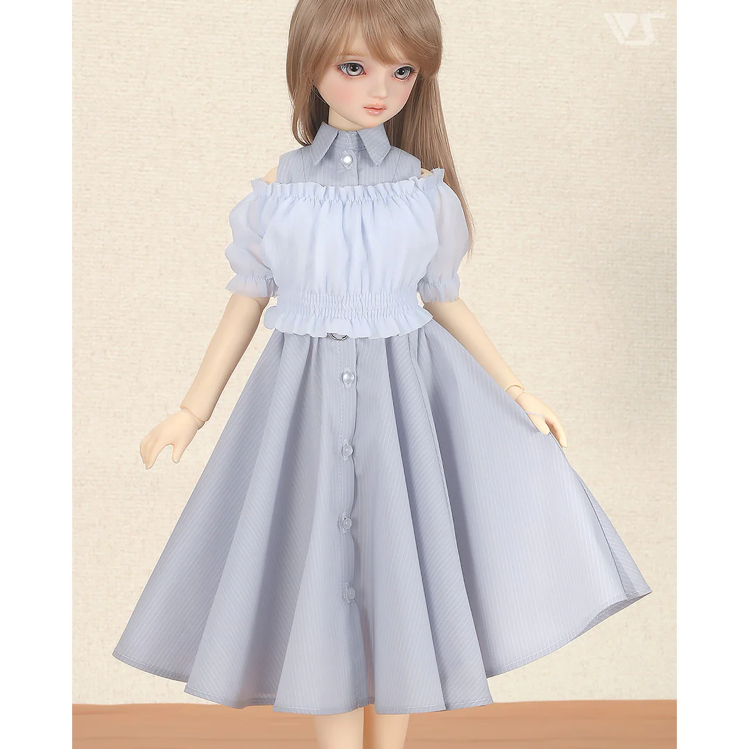 Long Shirt Dress Set (Stripe / Ice Blue) - Image 4