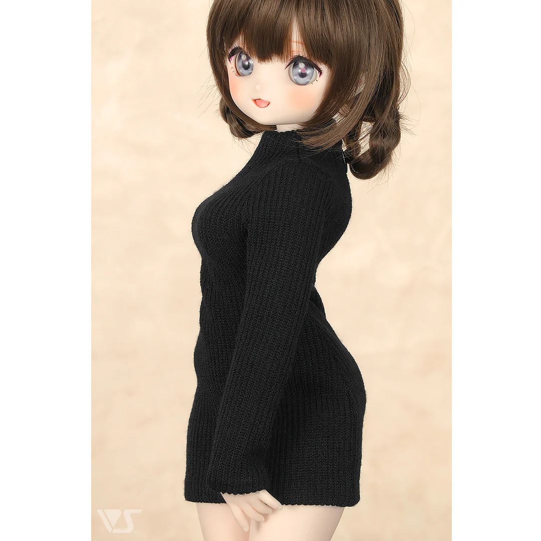 Ribbed High Neck Knit Dress / Mini (Black) - Image 3