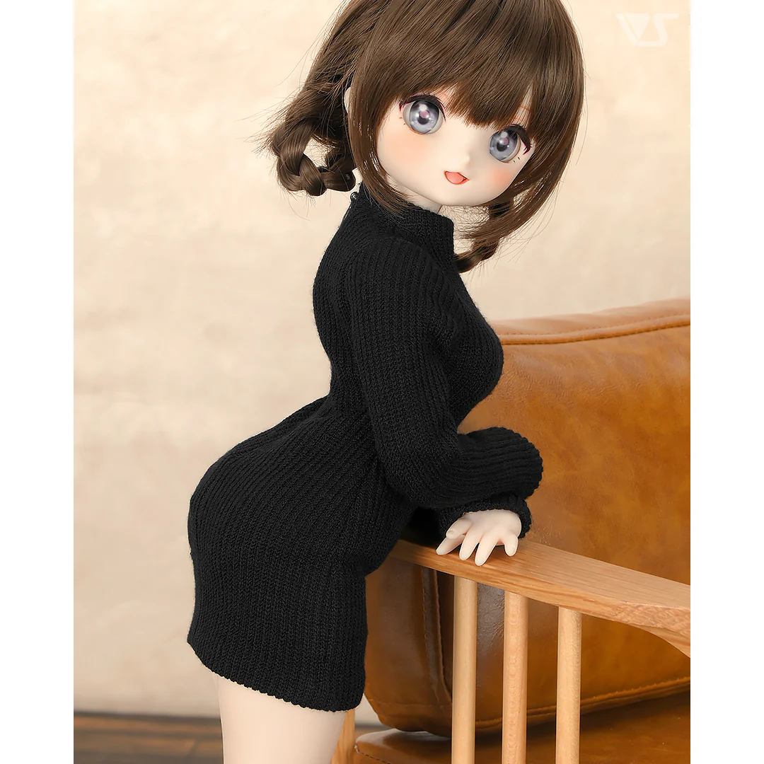 Ribbed High Neck Knit Dress / Mini (Black) - Image 4